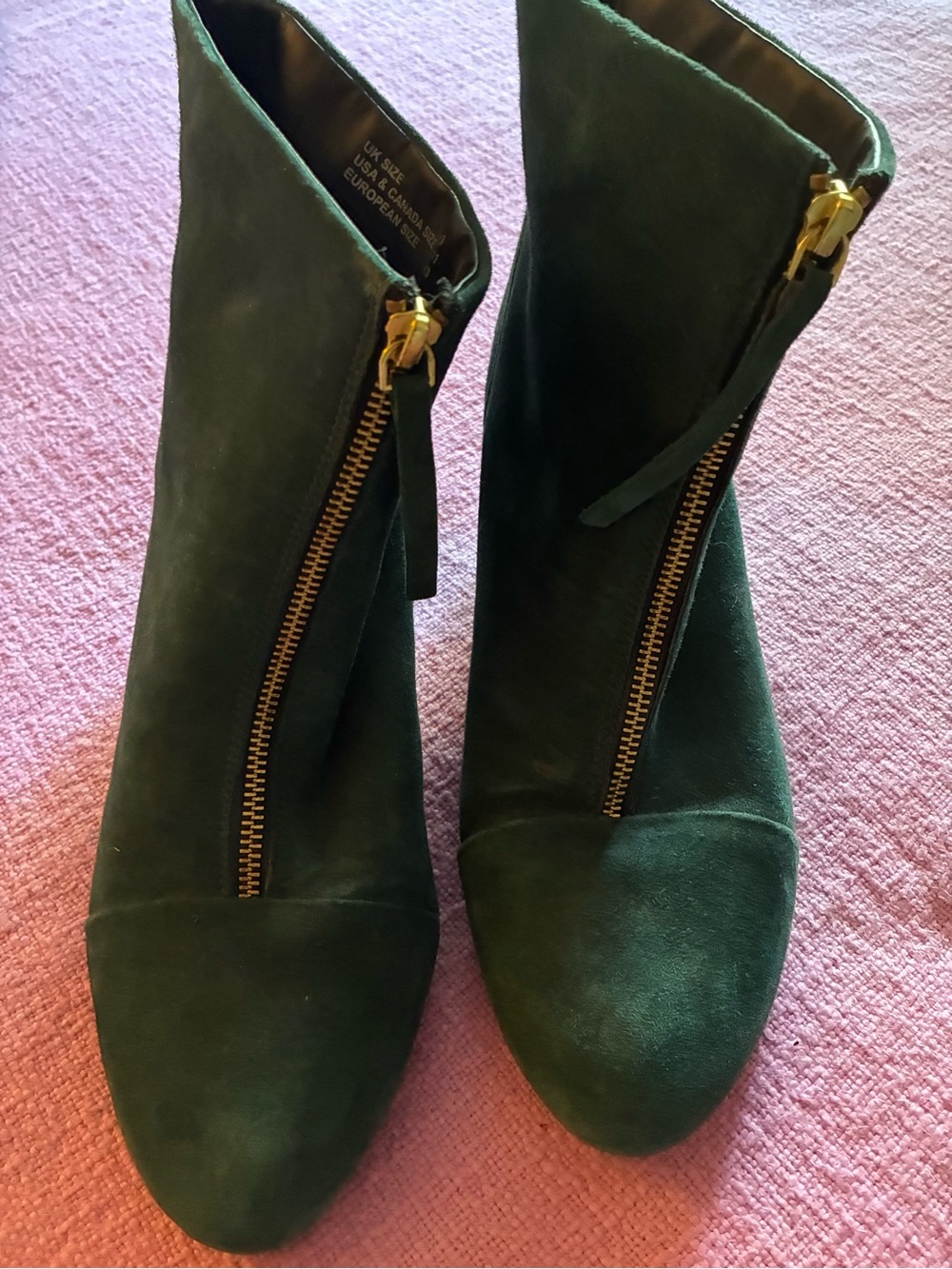 Blue Suede Heeled Ankle Boot with Gold Zip Detail